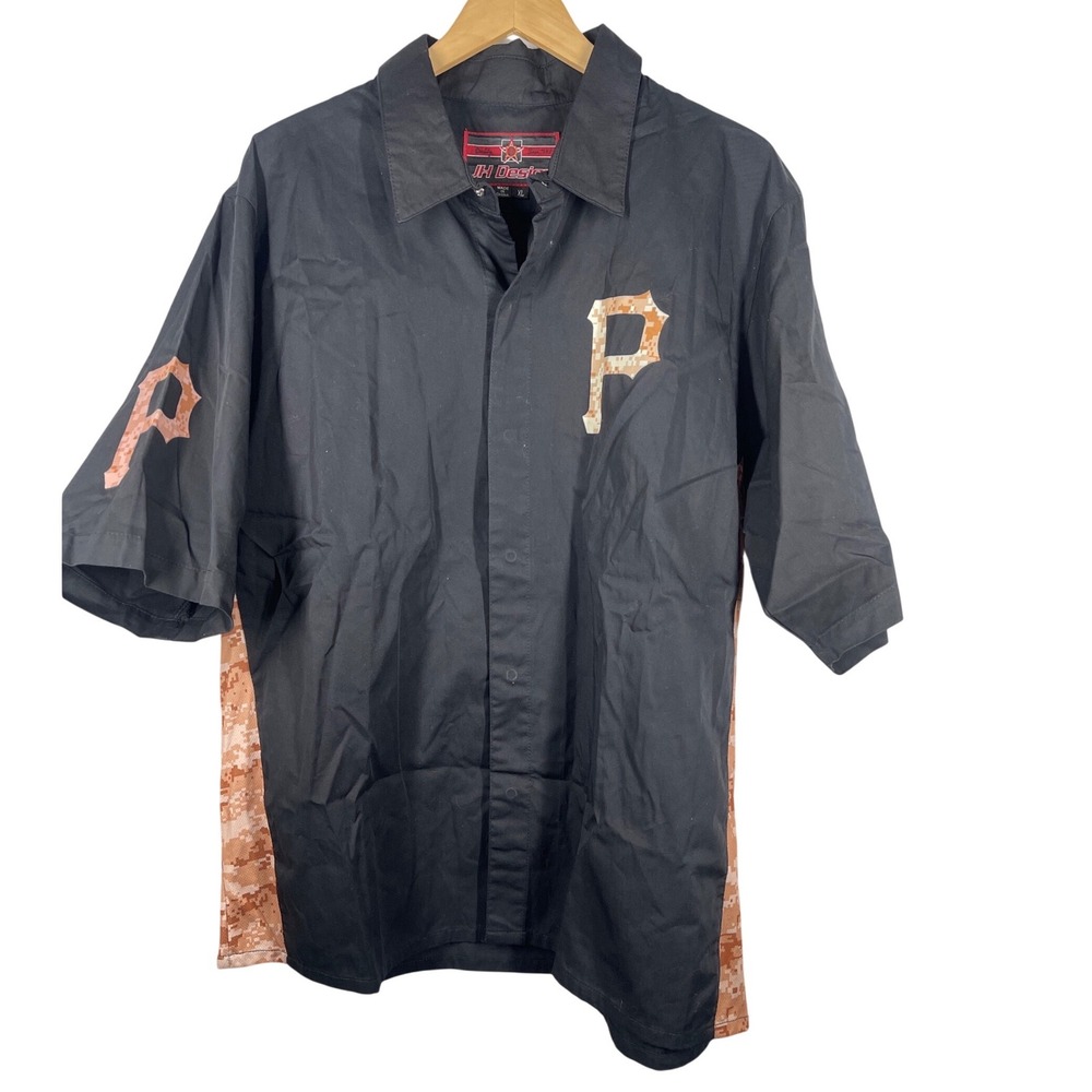 Pittsburgh Pirates Mens XL Black Digital Camo Snap Front Shirt MLB JH Designs